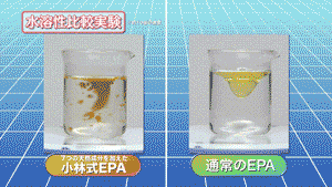 7つの吸収促進成分を加えた小林式EPAは、通常のEPAより水に溶けやすい